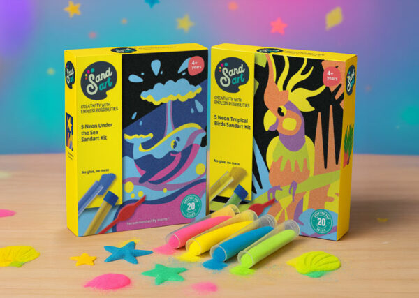 Pack de neon de 5 tarjetas de colores para pintar con arena